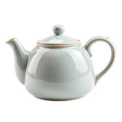Obraz premium A classic white teapot with a brown handle and lid, perfect for a traditional tea time. isolated on transparent background