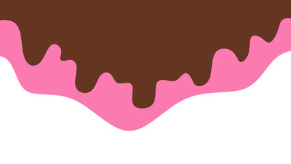 Fototapeta premium Sweet melting chocolate and pink strawberry icing glaze background. Melted syrup or dripping liquid sauce. Minimalist sweet chocolate and strawberry pink background. Minimalist wavy background.