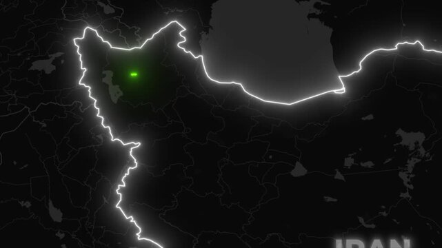 Iran Map with Tabriz City Highlight Animation on Dark Map