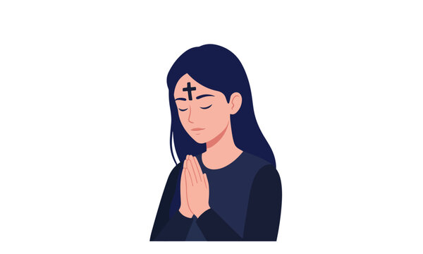 Ash Wednesday Prayer: Woman with Ash Cross Mark on Forehead