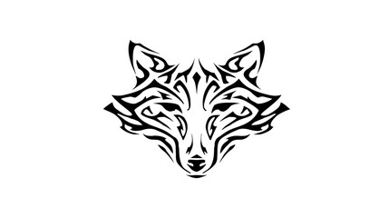 Obraz premium Stylized fox head illustration in intricate tribal tattoo art style, black and white animal graphic design element with decorative patterns