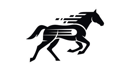 Obraz premium Running Horse Silhouette in Dynamic Motion with Black and White Contrast in Vector Graphic for Equestrian Branding