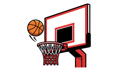 Basketball Scoring Shot Falling into Hoop and Net with Backboard Vector © Angela