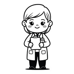 Obraz premium Cute Female Doctor Cartoon Character Holding Clipboard.