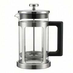 Obraz premium Stainless Steel French Press Isolated, Silver on White, Coffee Maker