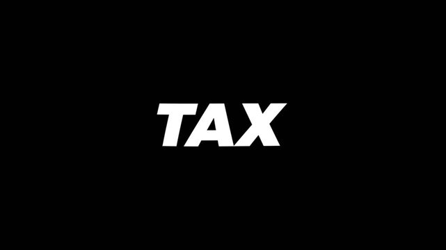 Simple Tax text animation with bold white letters on a dark background, ideal for finance content, accounting topics, and modern business video intros.