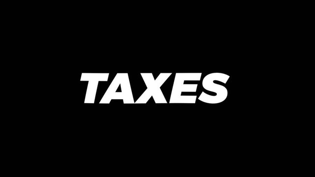 Simple Taxes text animation with bold white letters on a dark background, perfect for finance topics, accounting content, and business video intros.