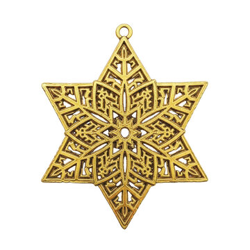 Golden star shaped pendant with intricate design isolated on transparent background