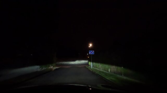 Night Drive Through Narrow Residential Streets