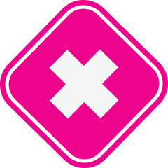 Obraz premium Bright pink rhombus with white cross and white border symbol