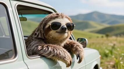 Naklejka premium Sloth in car