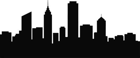 Obraz premium Downtown Panorama Urban High-Rise Buildings Black Silhouette Vector