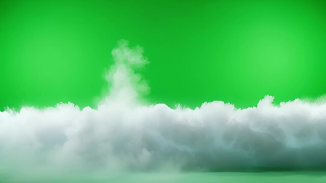 Static shot of dense white fog erupting steam on chroma key background.