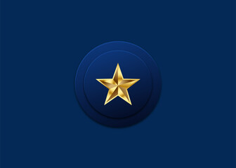 Fototapeta premium Golden Star on Blue Neumorphic Badge