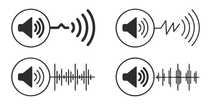 Sound wave and speaker icons in different styles Vector