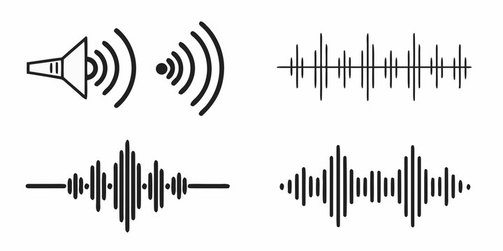 Sound wave patterns and speaker icon on white background Vector