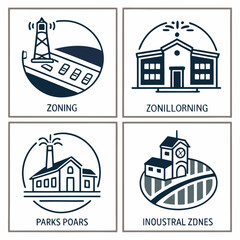 Fototapeta premium Four different zoning types are shown in icons Vector