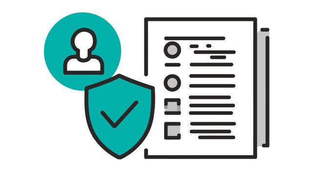 Personal Data Protection, Privacy Policy, and Security Compliance Document Icon with User Profile and Shield