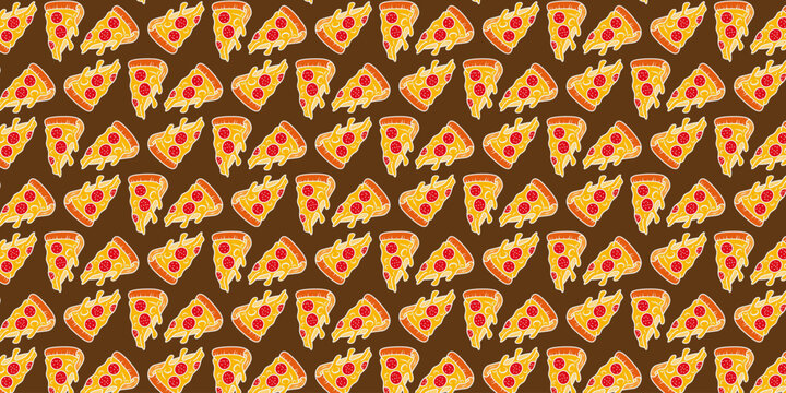 A delightful and repetitive pattern featuring slices of pizza with cheese and pepperoni, perfect for food-themed designs and backgrounds