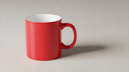 A red ceramic mug with a white interior on a plain background