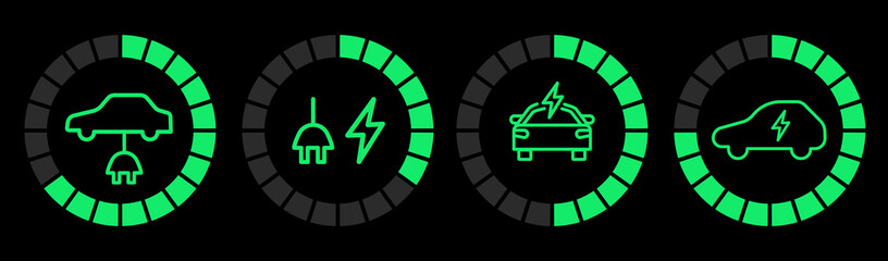 electric car charging meter indicator icons set vector illustration