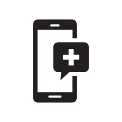 Obraz premium Black single medical call line icon, simple online emergency service flat design pictogram, infographic vector for app logo web website button ui ux interface elements isolated on white background