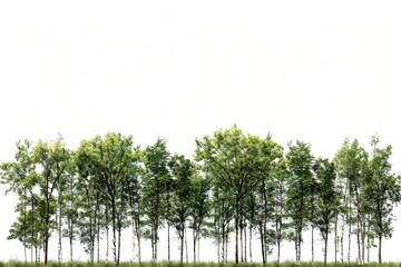 Fototapeta premium A collection of lush trees. Lush green canopies and trunks create a vibrant scene, showcasing natural beauty.