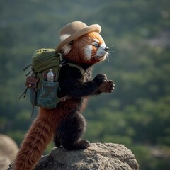 Adventurous Red Panda Hiking in Nature