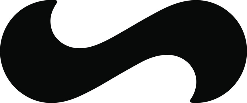 Dynamic black and white vector illustration featuring a smooth, flowing S-shaped curve, representing continuous movement, infinity, and digital connection in a minimalist setting.