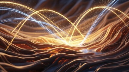 Obraz premium Abstract waves of brown and golden hues with radiating energy streams