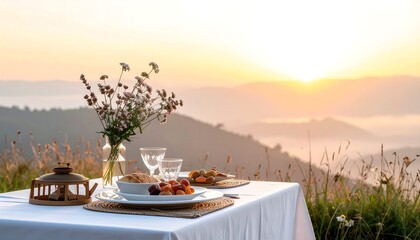 Romantic Outdoor Dinner Table Setting.