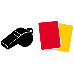 Soccer referee whistle and red yellow card icon vector isolated with simple flat sport rule symbol © Nipa