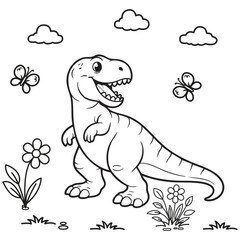 Obraz premium Cute Dinosaur Coloring Page Hand Drawn Outline Illustration for Kids
