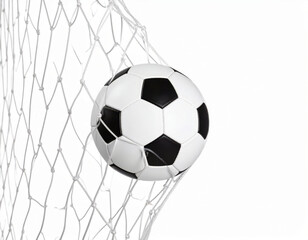 Fototapeta premium Soccer Ball in Goal Net on White Background, Football Scoring Game Illustration