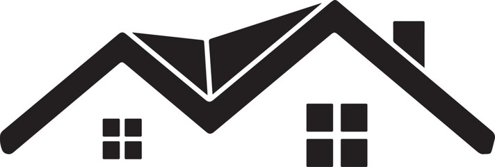 Simple illustration of house roof with chimney and windows