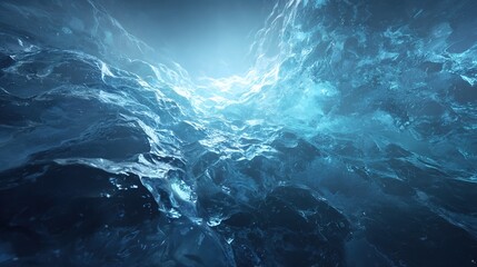 Obraz premium Ice Caves' Mystique: A serene view inside an ethereal ice cave, capturing the natural beauty of crystalline structures and the play of light creating a majestic atmosphere.