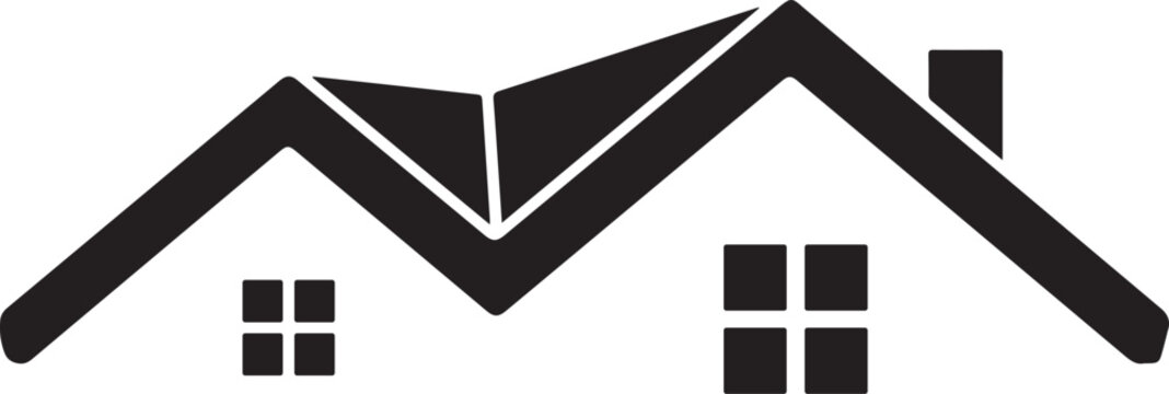 Simple illustration of house roof with chimney and windows