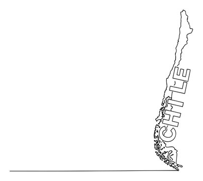 Minimalist continuous line drawing of the map of Chile with vertical text logo