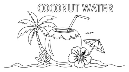 Tropical summer beach landscape with coconut water palm trees and hibiscus flower © Cristiano