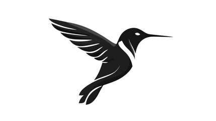 Obraz premium Elegant black flying hummingbird silhouette vector illustration. Minimalist bird graphic design on a clean white background.