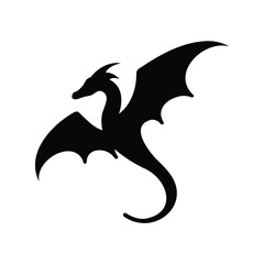 Elegant silhouette illustration of a fantastical dragon with outstretched wings