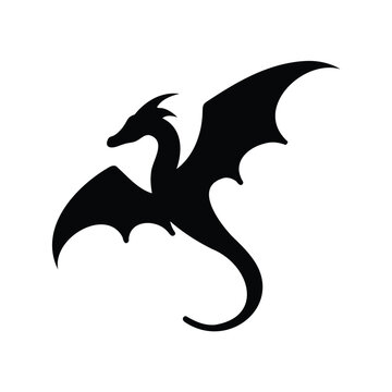 Elegant silhouette illustration of a fantastical dragon with outstretched wings