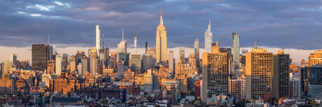 Midtown Manhattan skyline at sunset, New York City, USA