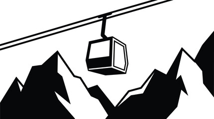 Alpine cable car gondola over mountain peaks silhouette, winter tourism transportation vector illustration isolated on white background © Arif