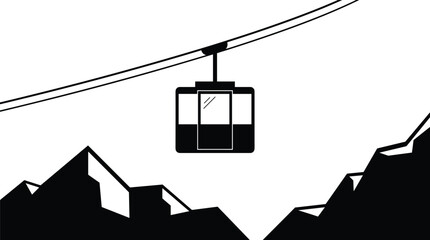 Mountain cable car gondola silhouette over alpine peaks, transportation travel vector illustration isolated on white background © Arif