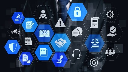 Naklejka premium The concept of terms of service outlines legal agreements. These rules are crucial for user protection, ensuring compliance with the company's terms of service policies. Gist