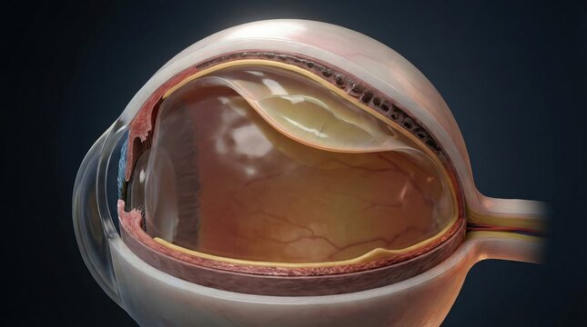 3D medical illustration of retinal detachment in human eye