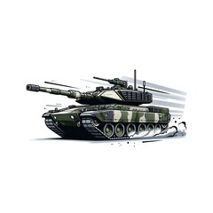 Fototapeta premium Army battle tank with a cannon on tracks. Military paint. Comic illustration.