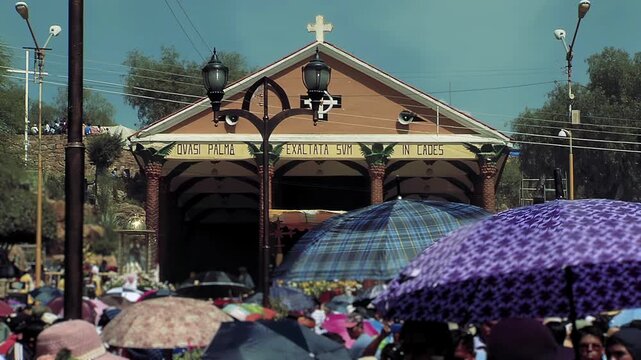 Devotees Gather at Urkupina Sanctuary, Catholic Celebration, Bolivia - 4K