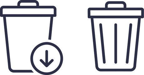 Simple line icons of trash bins and waste disposal
